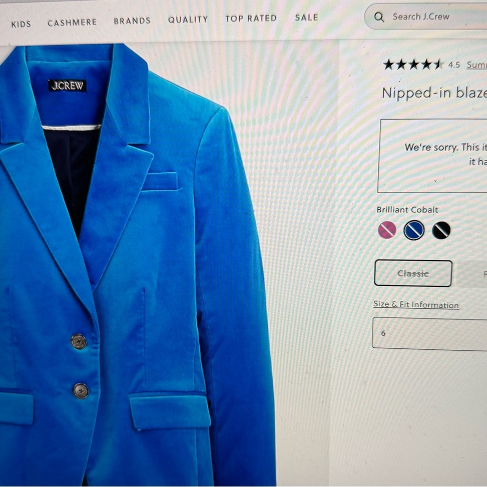 J. Crew Brilliant Cobalt Women’s Blazer/Suit Size 6